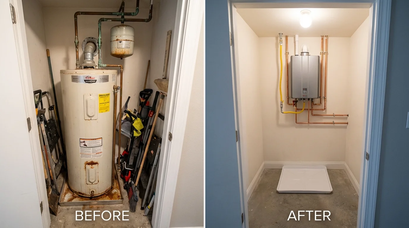 Tank water heater versus wall-mounted tankless unit comparison for Cabazon, CA homeowners